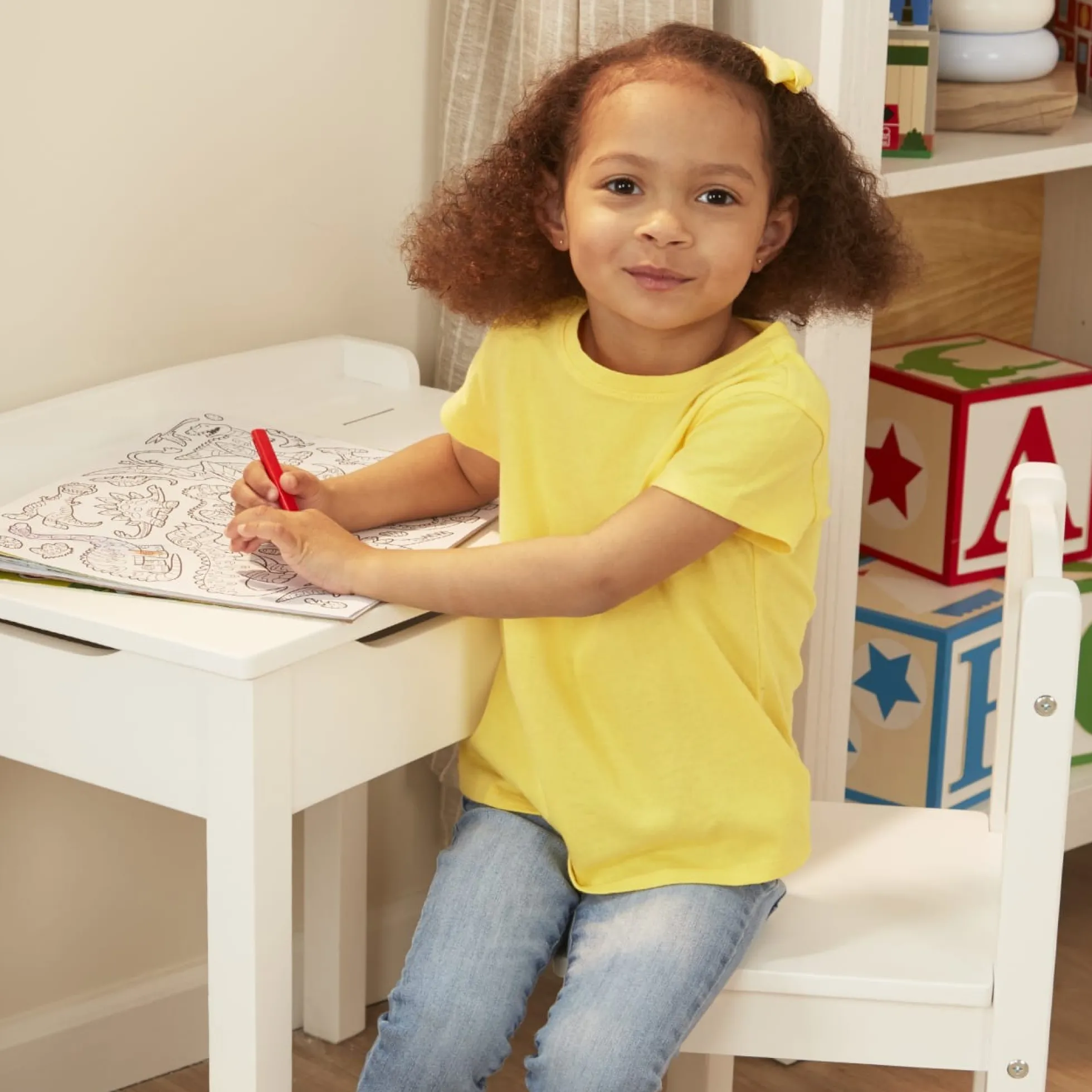 Child's Lift-Top Desk & Chair - White
