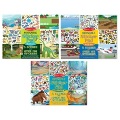 Reusable Sticker Pad 3-Pack: Vehicles, Habitats, Prehistoric