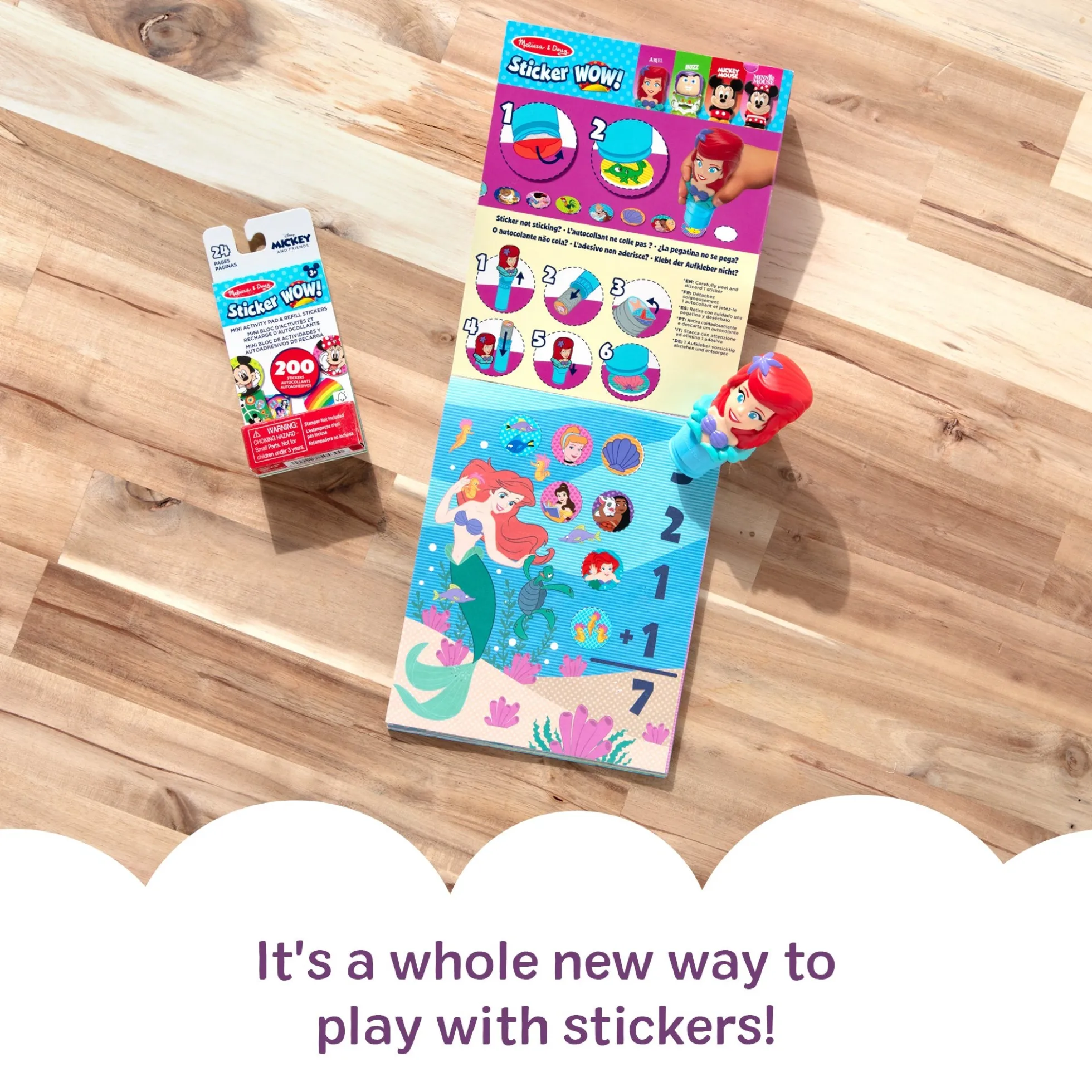 Sticker WOW!™ Disney Ariel Bundle: Activity Pad & Sticker Stamper + Mini Activity Pad and 200 Refill Stickers