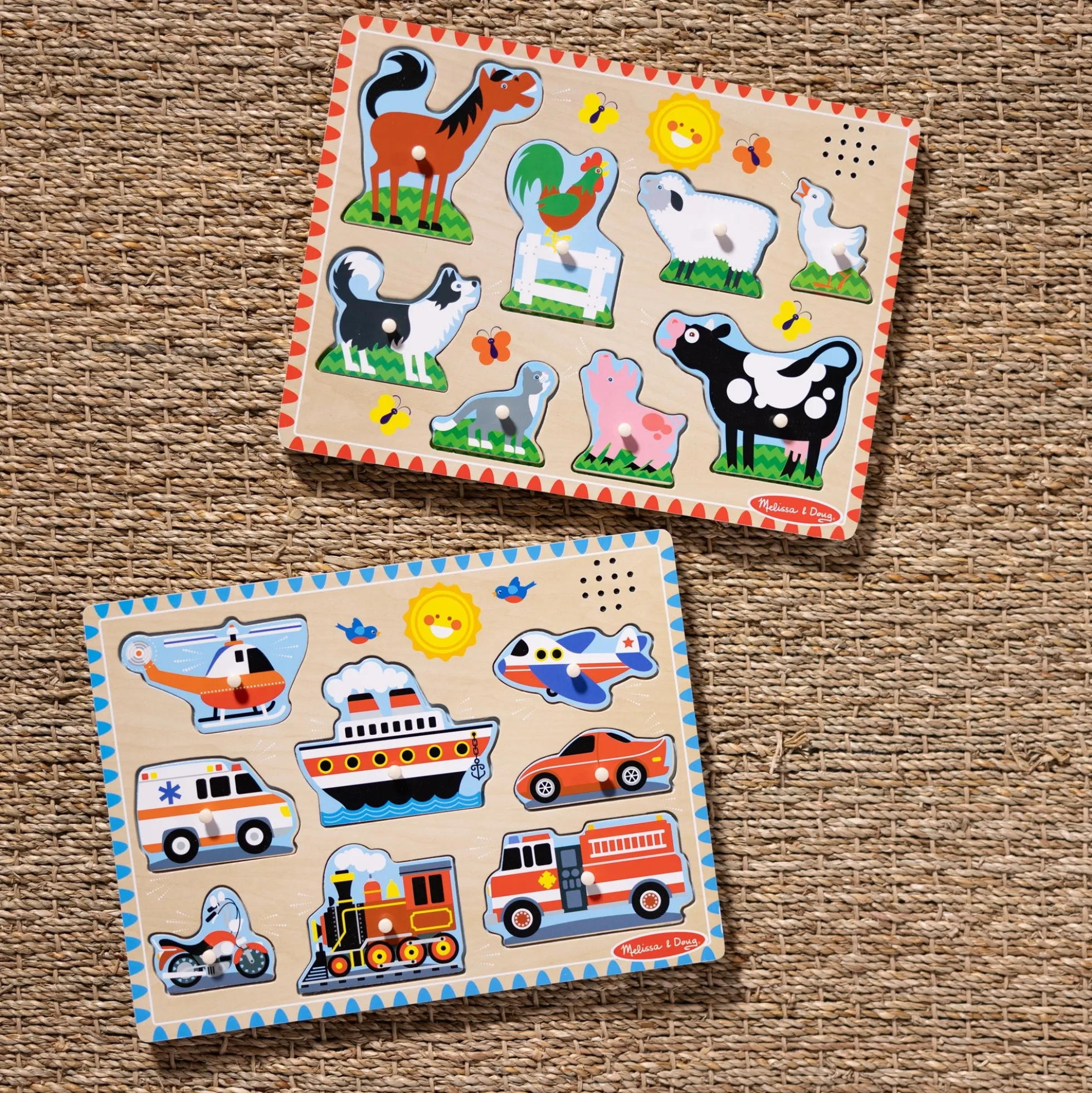 Wooden Sound Puzzle 2-Pack – Farm Animals, Vehicles